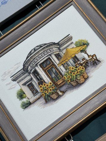 Набір для вишивання хрестиком "Полтава" (міський вид, кафе, кавярня, будівля, квіти, сонях, літо 29*18,5см) ЛВ-157 фото